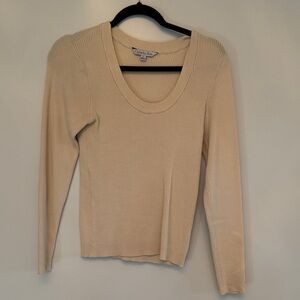 Charlotte Russe Cream Ribbed Long Sleeve Top